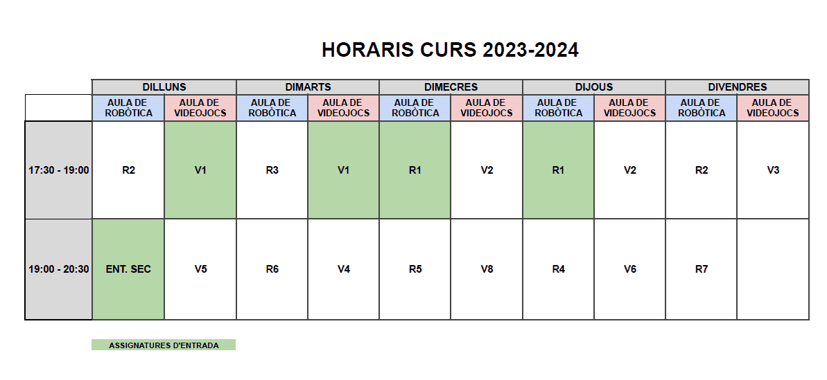 Horaris ClauTIC - Curs 2023/2024